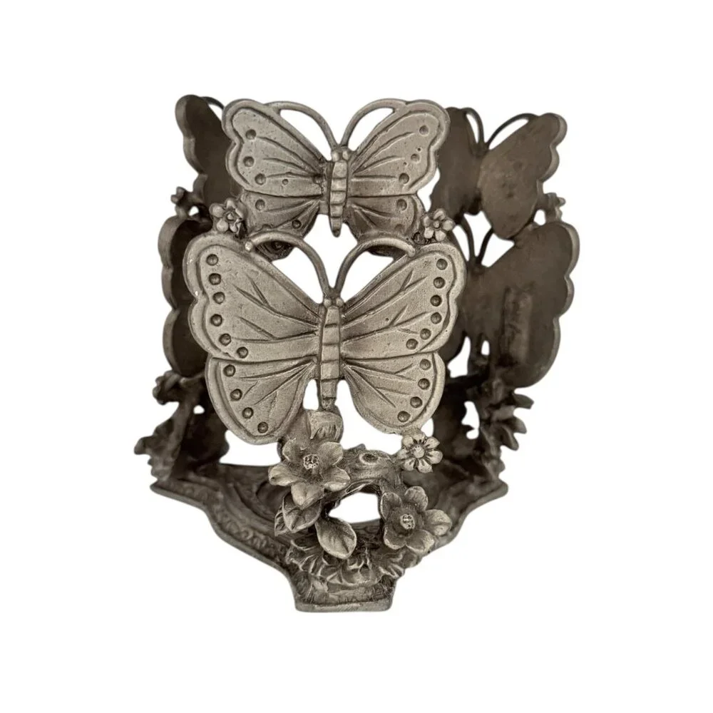Pewter Ornate Butterfly‎ Garden Design Cottagecore Candle Napkin Holder
